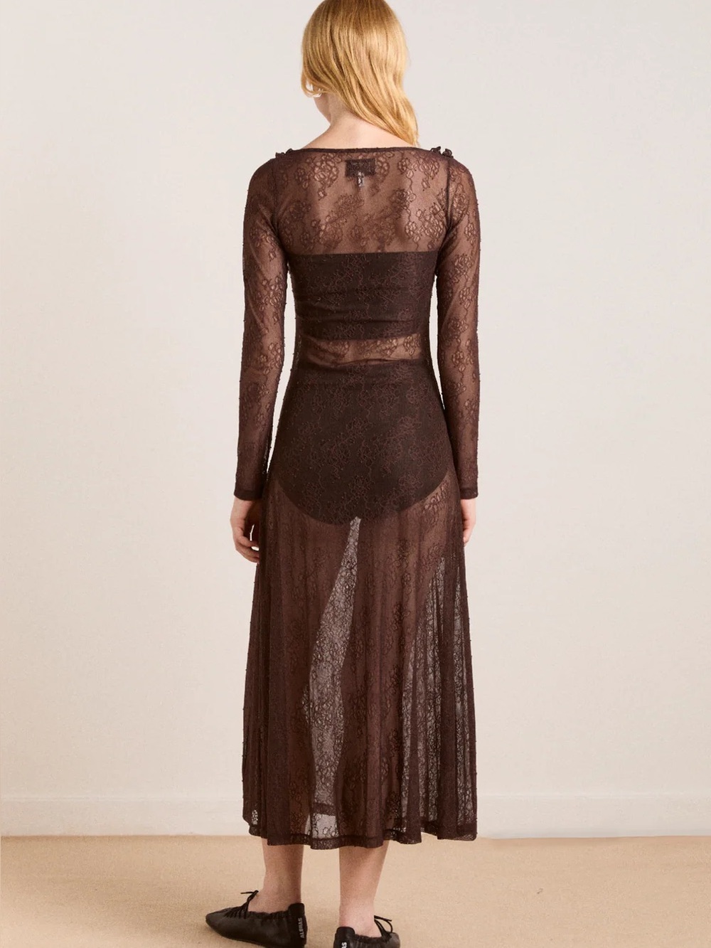 DAMSON MADDER RAPHI LACE MIDI DRESS IN COFFEE - Picture 13 of 17